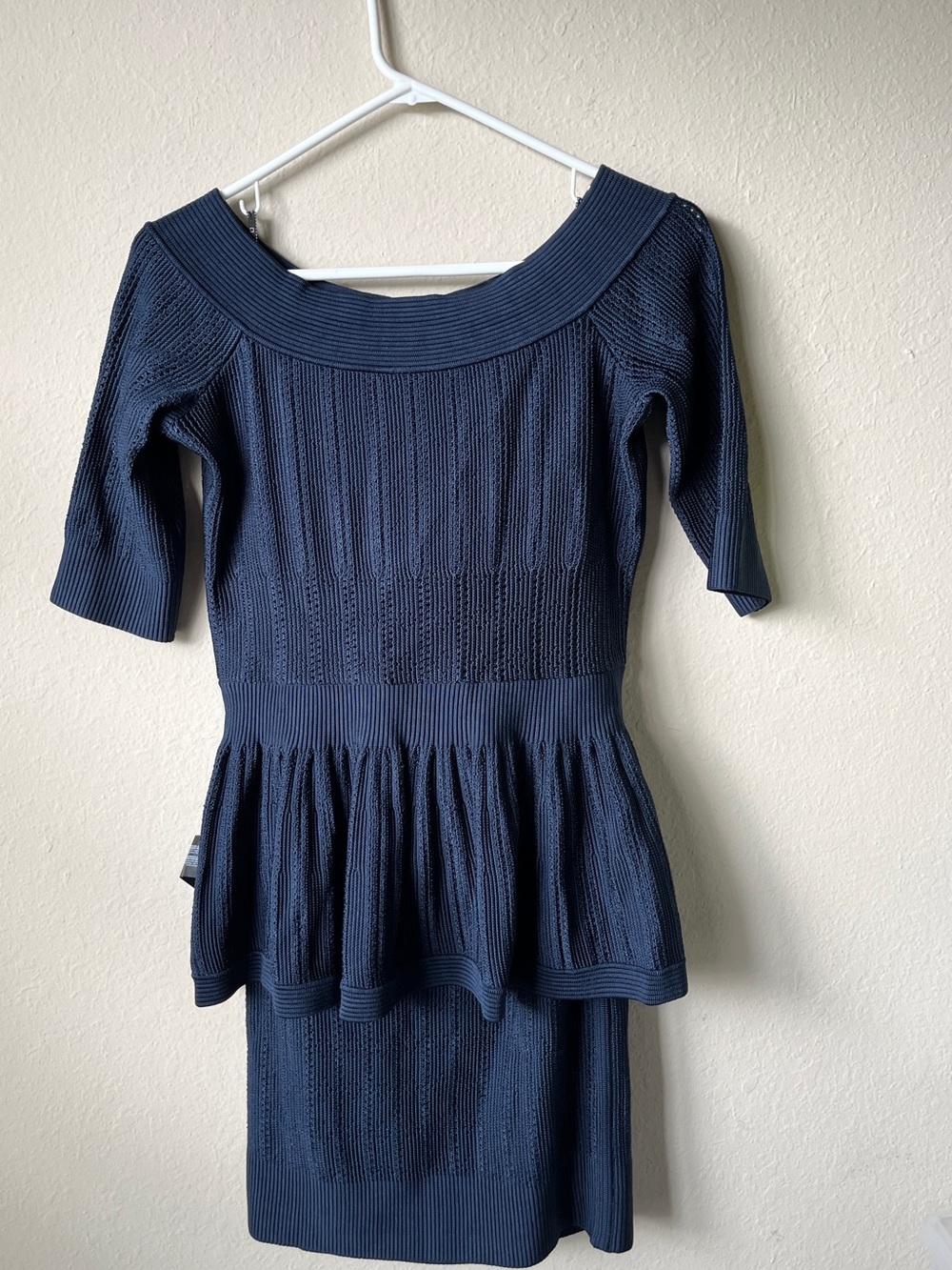 Herve Leger Paris Navy Eclipse Ribbed New Blouse & Skirt Set